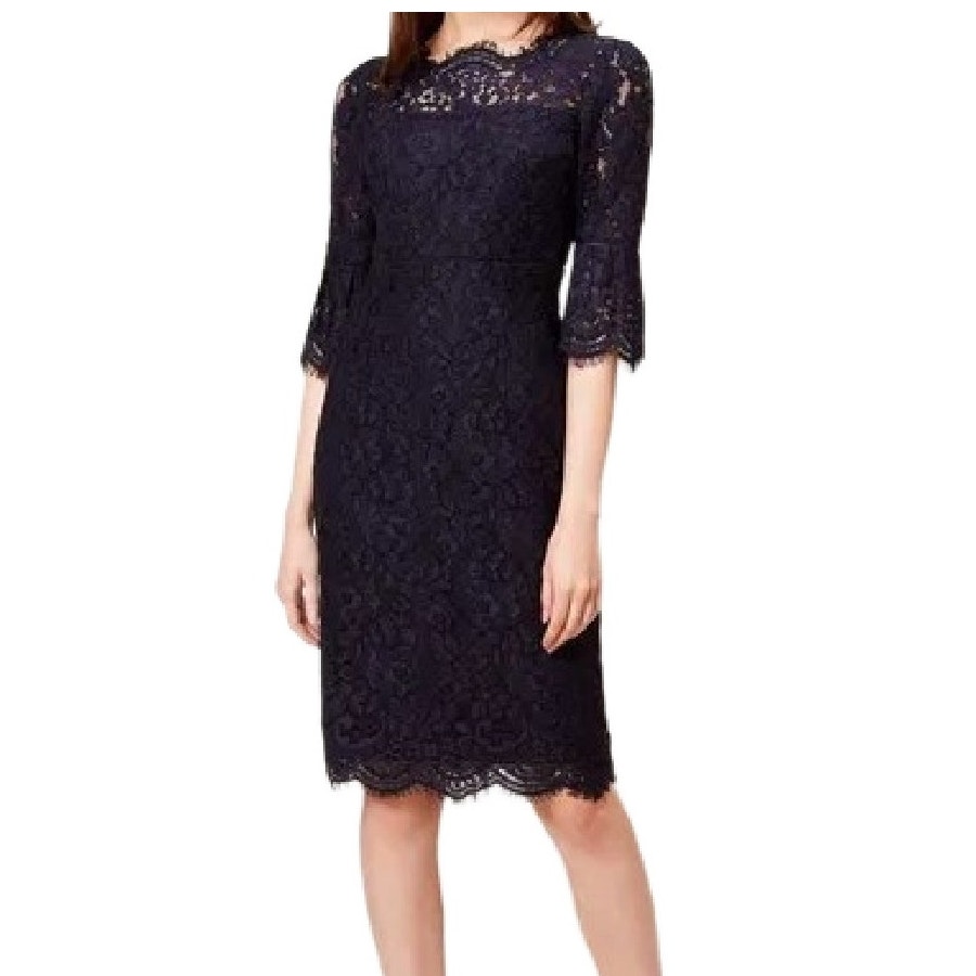 Hobbs London Navy Lace Vanessa Sheath Dress Size 6 Bell Sleeve Office To Evening